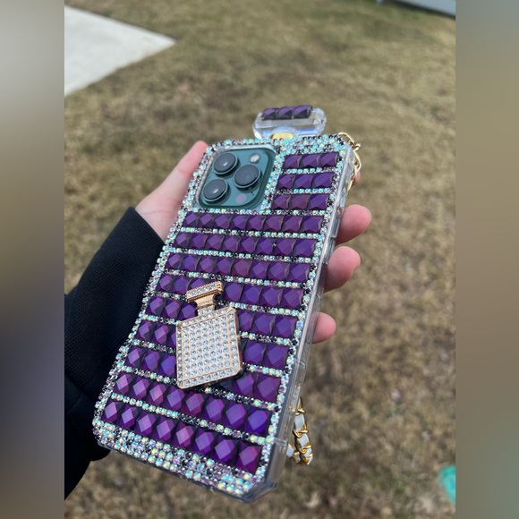 Luxurious Perfume Bottle iPhone 16 Pro Max Case with Burgundy Crystals - Picture 6 of 8